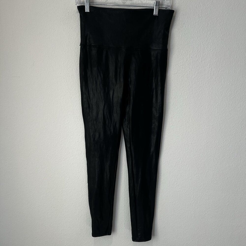 Spanx Leggings Women's Size XL Pull On Ankle Length Black Faux Leather - Picture 1 of 9